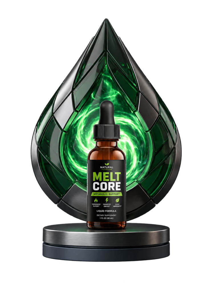 MeltCore liquid formula bottle on a glowing pedestal